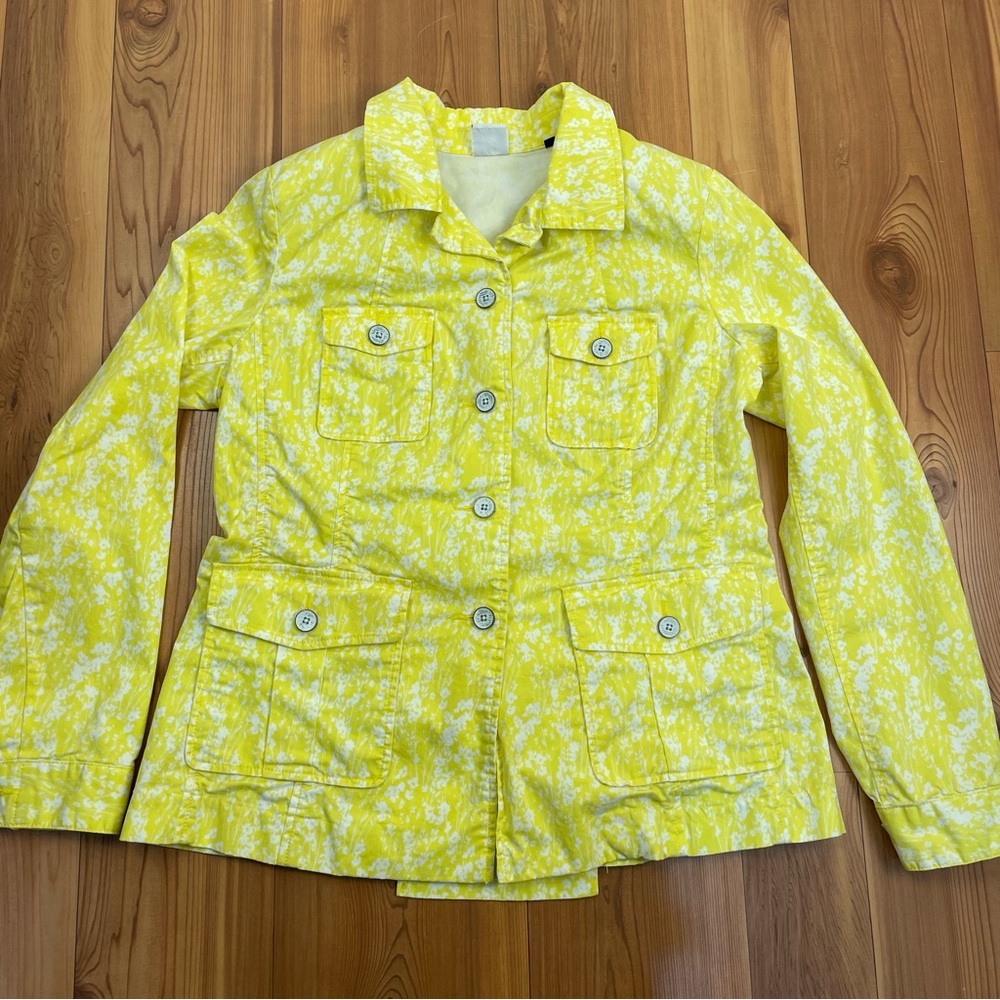 CAbi Women’s Blazer Utility Jacket Cotton Floral Yellow Field of Daisies Medium